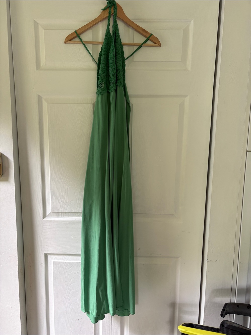 NWT AstridGreen crochet Halter Maxi Dress - Elegant Summer Dress S
